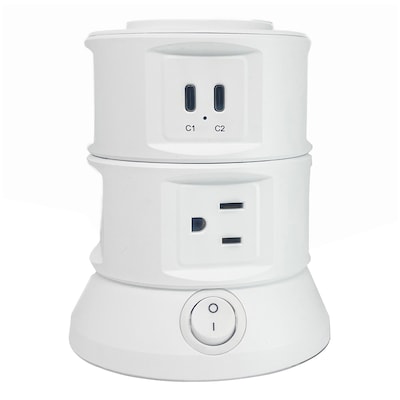 RAYOVAC Charging Tower 6-Outlet 4-USB Port Surge Protector with Wireless Charging, 5-ft., 540 Joules, White (SS-Q913)