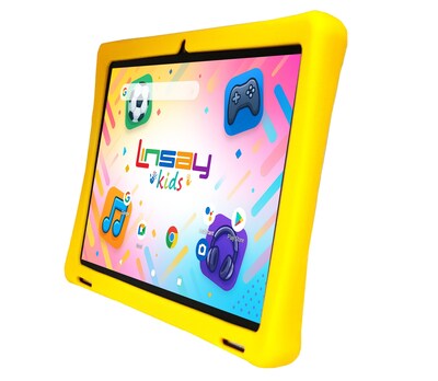 Linsay F10 Series 10.1 Tablet, Wi-Fi, Octa Core, 256GB eMMC, Android 15, with Yellow Kids Defender Case & Backpack