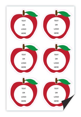 Custom Full Color Apple Shaped Magnets, 30 mil. Magnetic stock, 6-Perforated Magnets per Sheet, 3 x