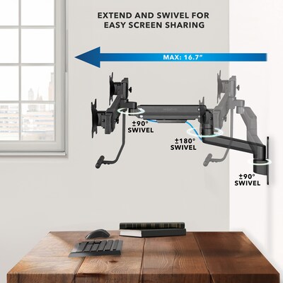 Mount-It! Adjustable Dual Monitor Wall Mount with Gas Spring Arm and Crossbar, Up to 32" Monitor, Black (MI-12010)