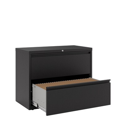 Hirsh 36" Wide 2-Drawer Metal Lateral File Cabinet, Letter/Legal and A4 Hanging Folders, Matte Black (25837)
