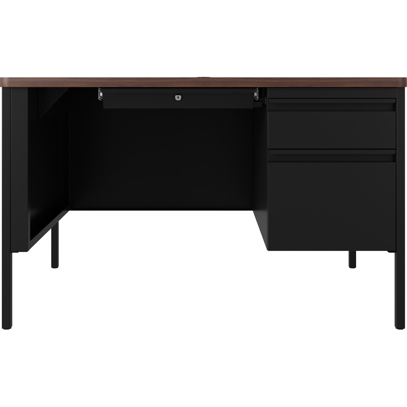 Hirsh 48W Single-Pedestal Teachers Desk, Black/Walnut (22642)