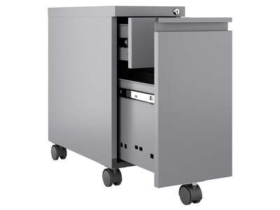 Hirsh 2-Drawer Mobile Vertical File Cabinet, Letter/Legal Size, Lockable, 21.75"H x 10"W x 19.88"D, Arctic Silver (24045)