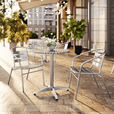 Flash Furniture Lila Indoor-Outdoor 23.5 Round Table Set with 2 Slat Back Chairs, Aluminum (TLH24RD017BCHR2)