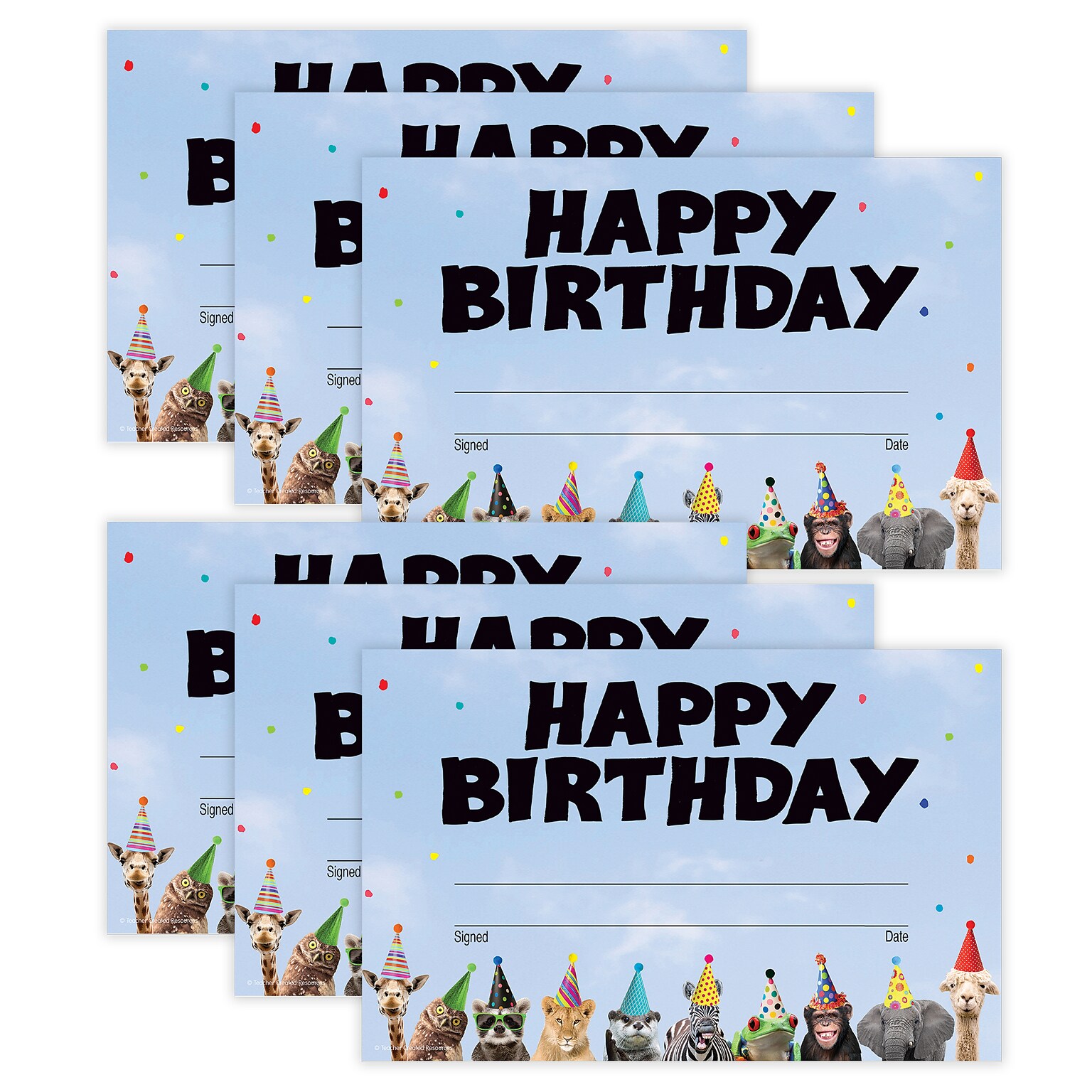 Teacher Created Resources Go Wild Animals Happy Birthday Awards, 30/Pack, 6 Packs/Bundle (TCR6853-6)