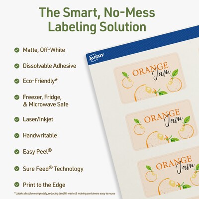 Avery Dissolvable Rectangle Multipurpose Labels, 1.5 x 2.75, Off-white, 50/Pack (94230)