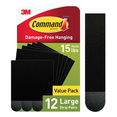 Command Large Hanging Strip, 15 lb., Black, 12/Pack (17206BLK-12ES)