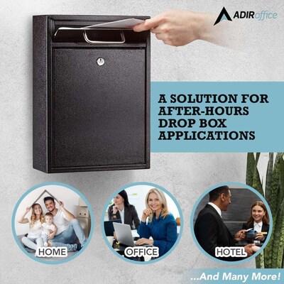 AdirOffice Steel Large Wall Mounted Drop Box Interoffice Mailbox, Key Lock, Black (631-04-BLK-PKG)