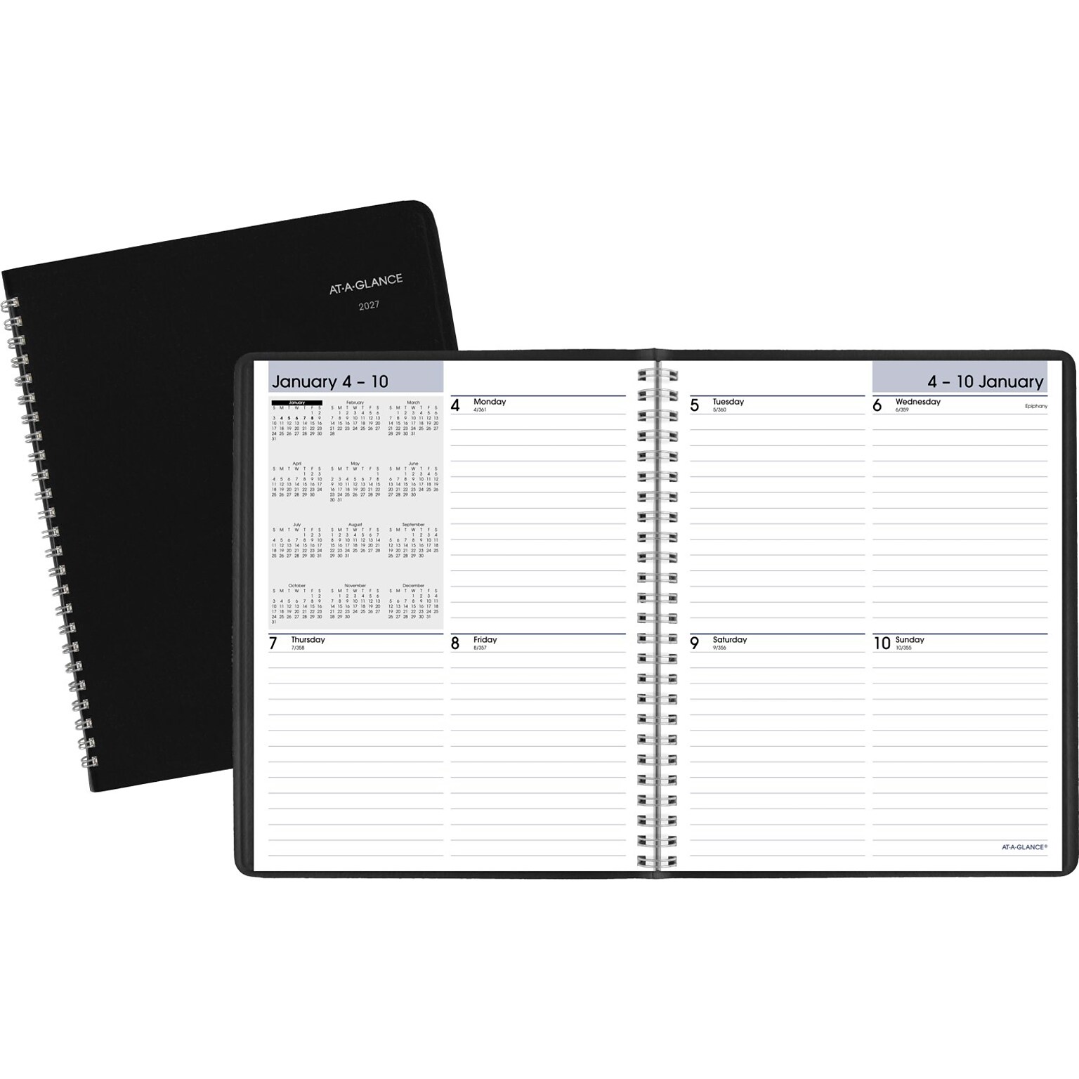 2027 AT-A-GLANCE DayMinder 7 x 8.75 Weekly Planner, Faux Leather Cover, Black (G535-00-27)