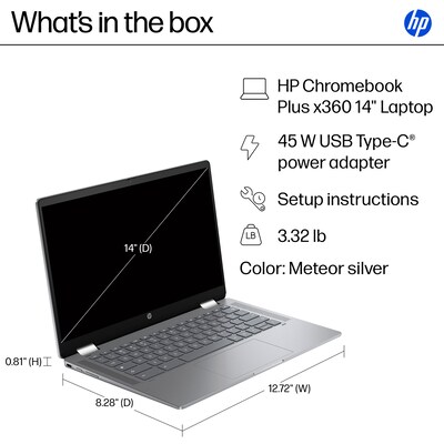 HP Chromebook Plus x360 14" FHD, Intel Core i3-N305, 8GB RAM, 128GB UFS, +10.25 hours battery, Chrome OS