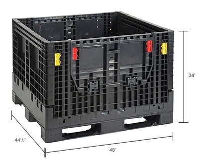 Global Industrial Folding Bulk Shipping Container, 48"L x 45"W x 34"H, 2000 Lb. Capacity, Black (442211A)