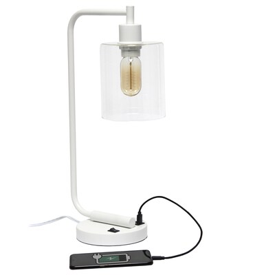 Creekwood Home Vintage Vantage 18.8" Minimalist Industrial Curved Arm Desk Lamp, Feit LED Bulb, White (CWD-1016-WH-LB)