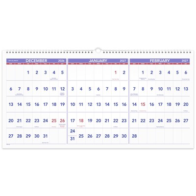 2026 -2028 AT-A-GLANCE 27 x 12 Three-Month Wall Calendar, White/Purple (PM14-28-27)
