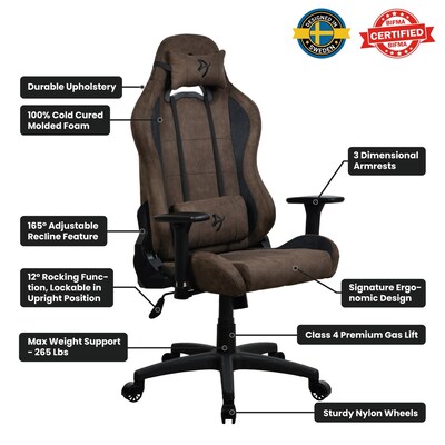 Arozzi Torretta Supersoft Microfiber Ergonomic Racing Gaming Chair, Brown (TORRETTA-SPSF-BWN)