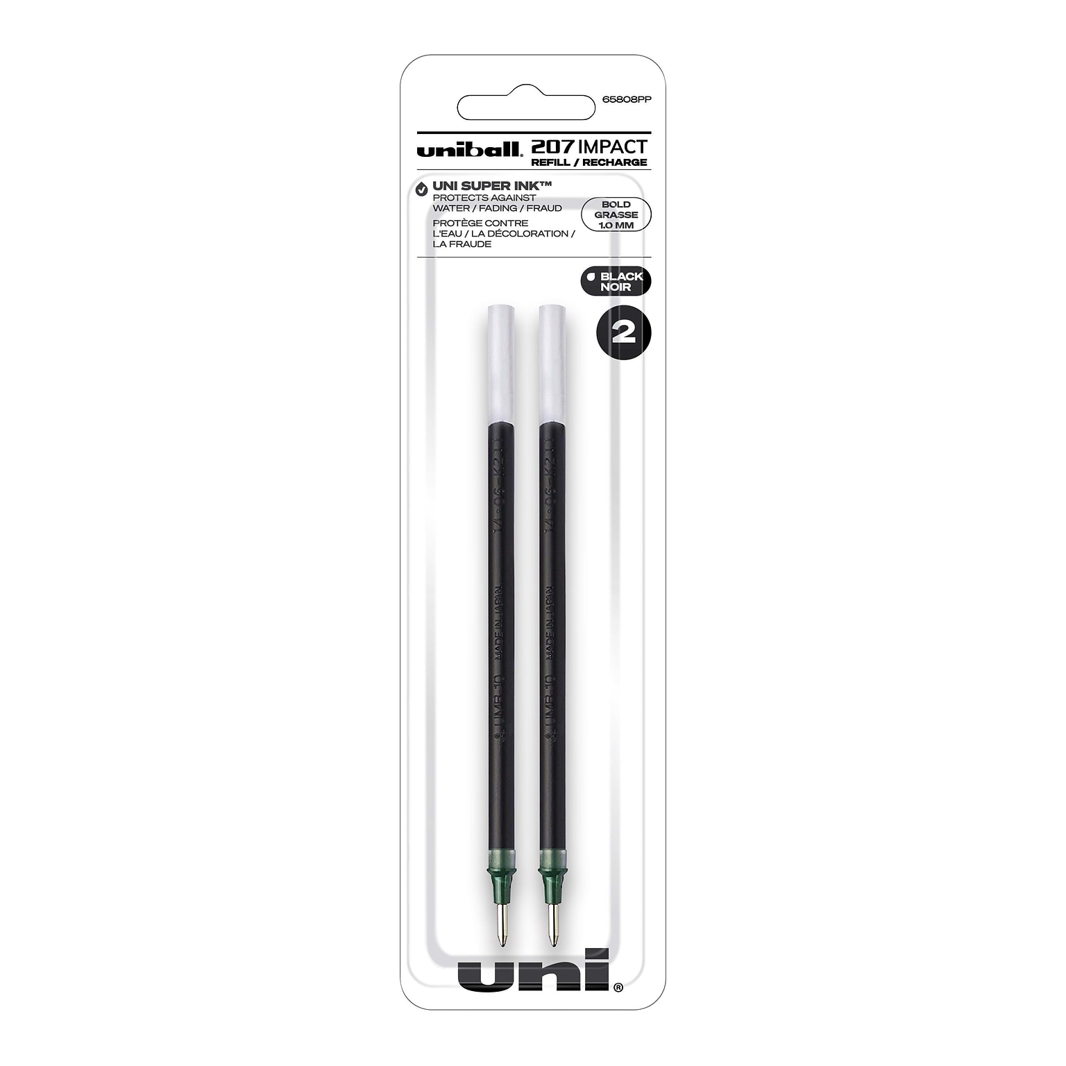 uni-ball Impact Gel-Ink Pen Refill, Bold Tip, Black Ink, 2/Pack (65808PP)