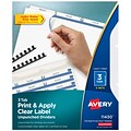 Avery Index Maker Unpunched Print & Apply Label Paper Dividers, 3-Tab, White, 5 Sets/Pack (11430)