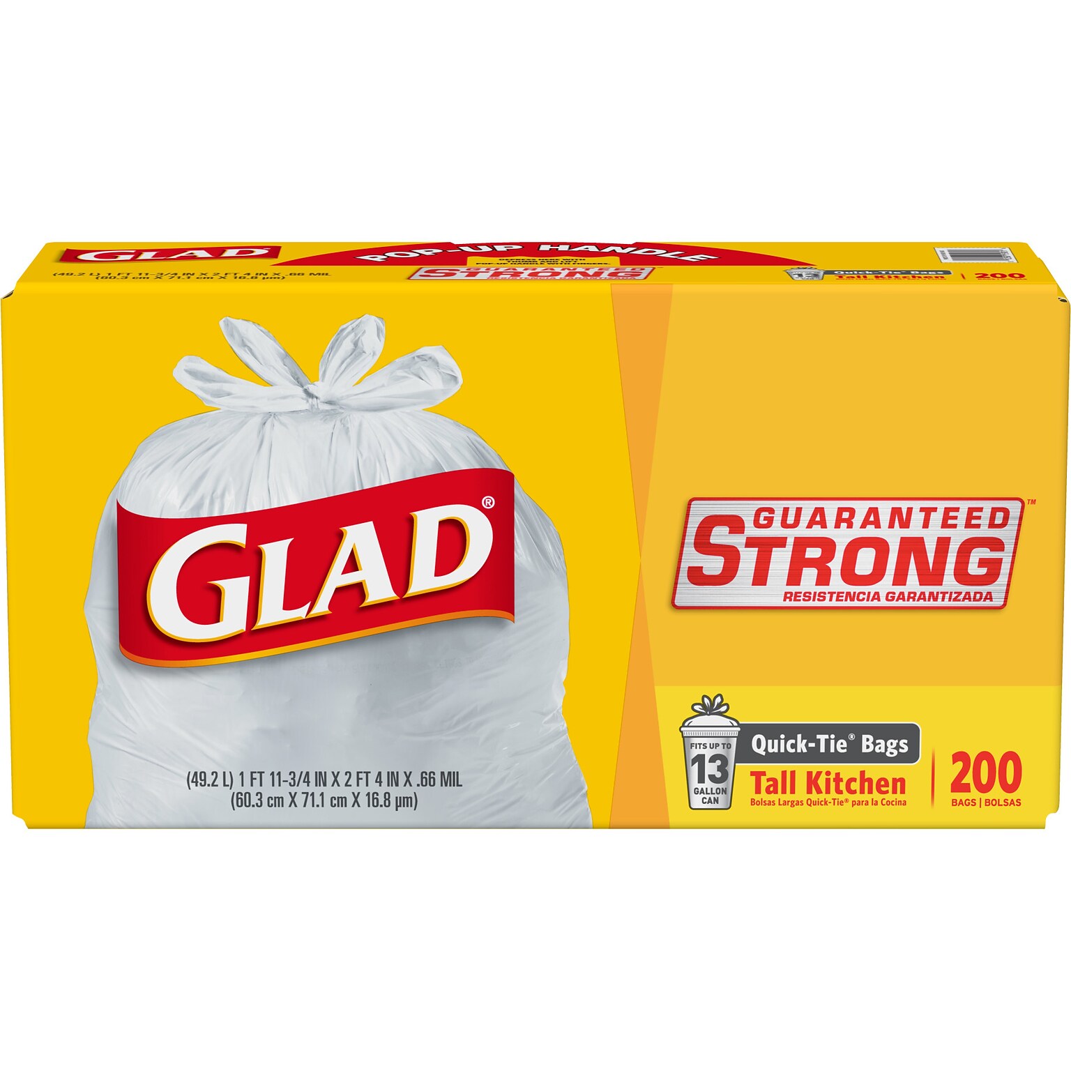 Glad 13 Gallon Kitchen Trash Bag, 4.5 x 9, Low Density, 0.66 mil, White (15931)