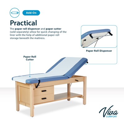 Aristo Wood Physician Adjustable Exam Table with Shelf, Dual Drawer Cabinet, Paper Cutter, Holder, 500 lb Capacity, Blue
