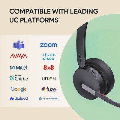 Yealink WH64 Workstation Bluetooth Dual Phone & Computer On Ear Headset, USB-A/USB-C, UC Certified (1208736)