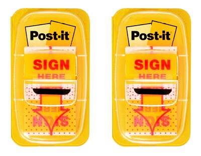 Post-it 'Sign Here' Message Flags, 1" Wide, Yellow, 100 Flags/Pack (680-SH2)