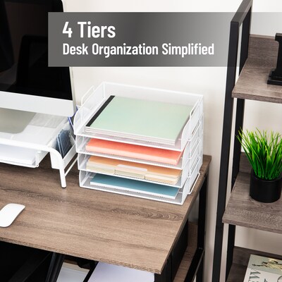 Mind Reader Metal Side Loading Stackable Letter Tray, White (DSTACK4-WHT)