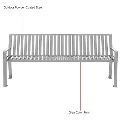 Global Industrial 6' Outdoor Bench w/ Back, Vertical Steel Slat, Gray (694854GYKD)