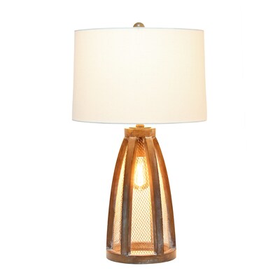 Lalia Home Wooded Arch Farmhouse Table Lamp with White Fabric Shade, Old Wood (LHT-5037-OW)