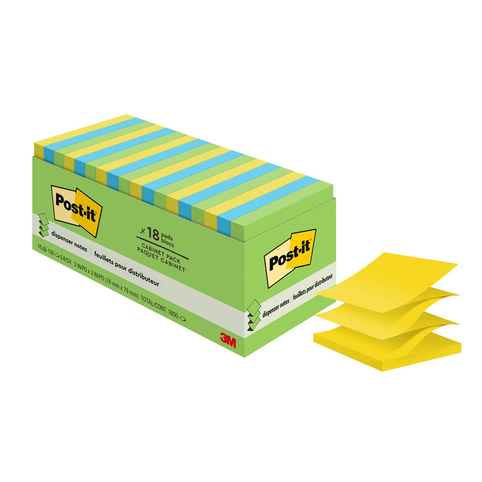 Post-it Pop-up Notes, 3 x 3, Floral Fantasy Collection, 100 Sheet/Pad, 18 Pads/Pack (R33018AUCP)