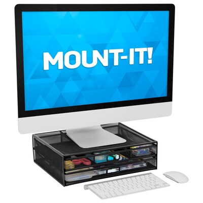Mount-It! Monitor Stand with 2 Drawers, Up to 32, Black (MI-7365)
