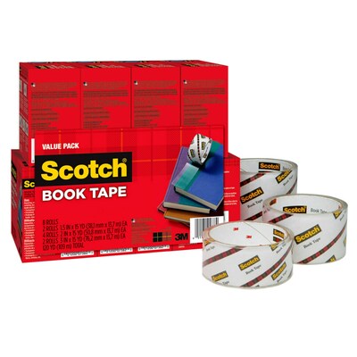 Scotch Book Tape, 3.00" x 15 yds., Transparent, 8/Pack (845-VP)