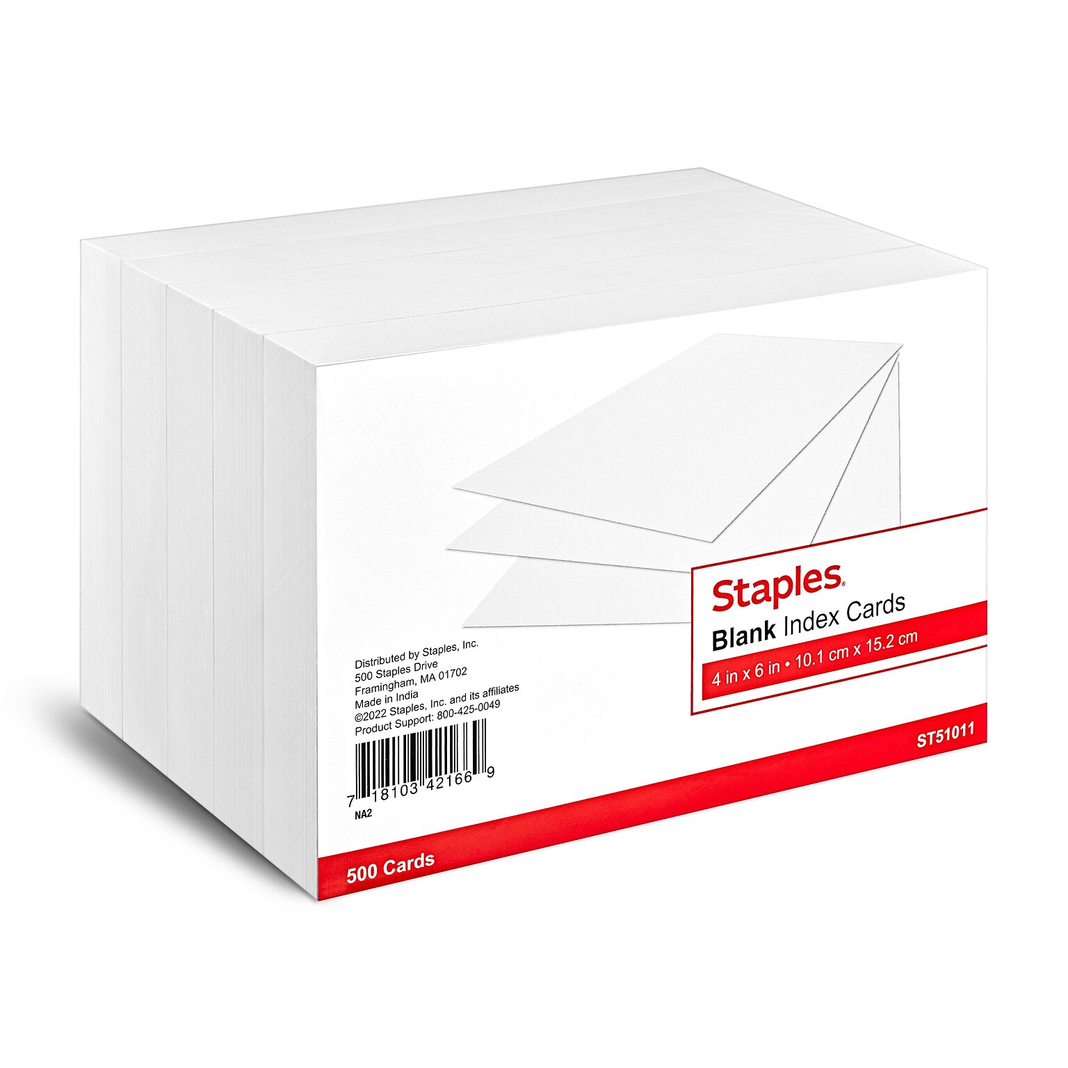 Staples 4 x 6 Index Cards, Blank, White, 500/Pack (TR51011)