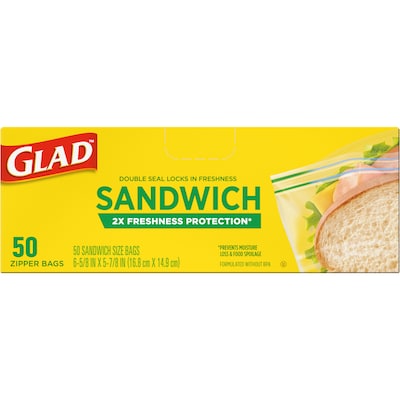 Glad Double Zipper Sandwich Bag, 50 Bags/Box (57263)