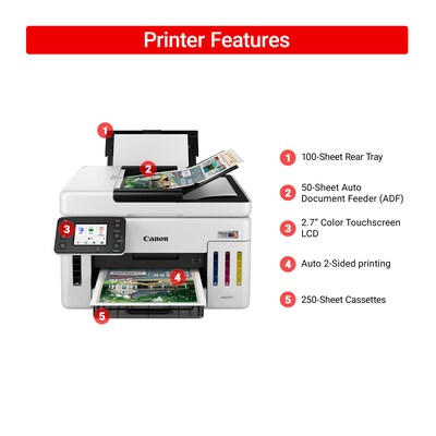 Canon Maxify GX6120 Wireless Color All-In-One Supertank Inkjet Printer, Best for Home Office (6882C002AA)