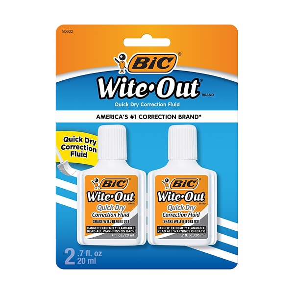 BIC Wite-Out Quick Dry Correction Fluid, 20 ml., White, 2/Pack (WOFQDP24-A-WHI)
