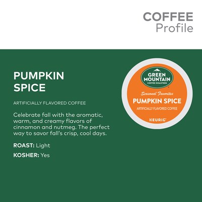 Green Mountain Pumpkin Spice Coffee, Keurig® K-Cup® Pods, Light Roast, 24/Box (6758)