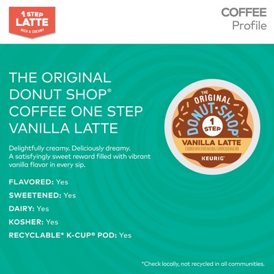 The Original Donut Shop One Step Vanilla Latte Coffee Keurig® K-Cup® Pods, Light Roast, 20/Box (381779)