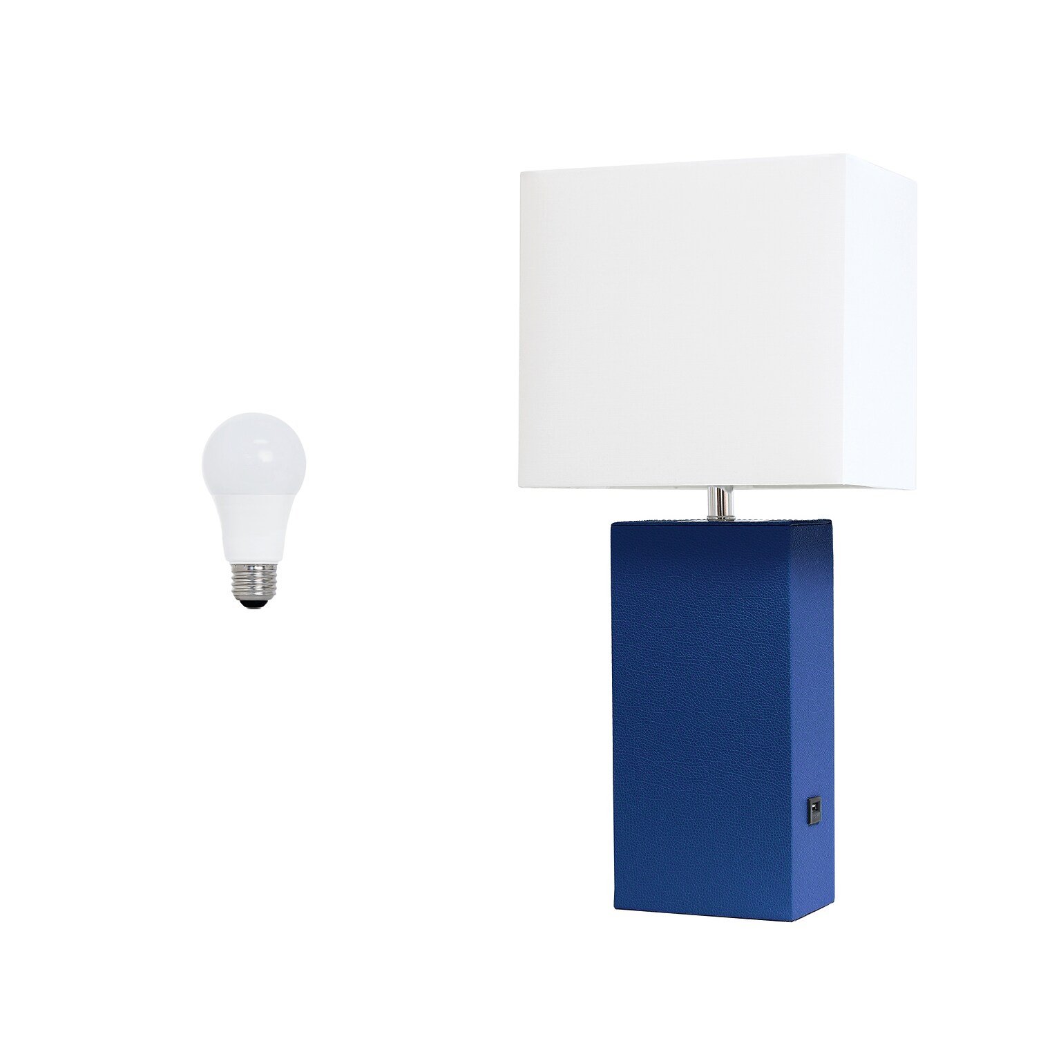 Lalia Home Lexington 21 Modern Bedside Table Lamp, White Rectangular Fabric Shade, Feit LED Bulb, Blue (LHT-3012-BL-LB)