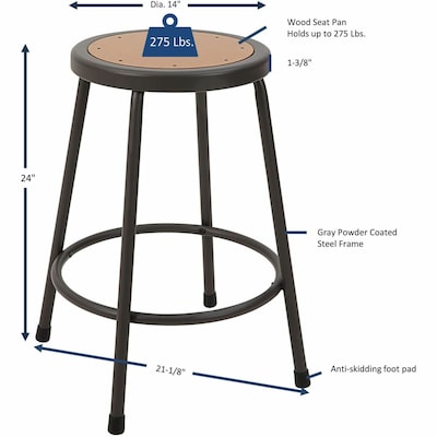 Lorell Industrial Metal/Wood 24" Shop Stool without Back, Light Gray (LLR83080)