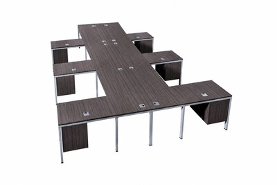 Boss Office Products Simple System 71W L-Shaped Desk with Pedestal, Driftwood, 6/Set (SGSD023-203)