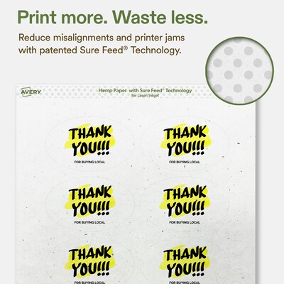 Avery Hemp Oval Laser/Inkjet Multipurpose Labels, 2" x 3-1/3", Off-White (160/Pack)