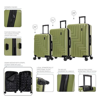 DUKAP Zahav 3-Piece Hardside Spinner Luggage Set, TSA Checkpoint Friendly, Green (DKZAHSML-GRN)