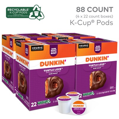 Dunkin' Turtle Love Coffee, Keurig K-Cup Pod, Dark Roast, 22/Box, 4 Boxes/Carton (5000367615CT)