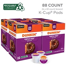 Dunkin Turtle Love Coffee, Keurig K-Cup Pod, Dark Roast, 22/Box, 4 Boxes/Carton (5000367615CT)