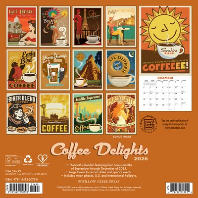 2026 Willow Creek Coffee Delights (Anderson Design Group) 12 x 12 Monthly Wall Calendar (50798)