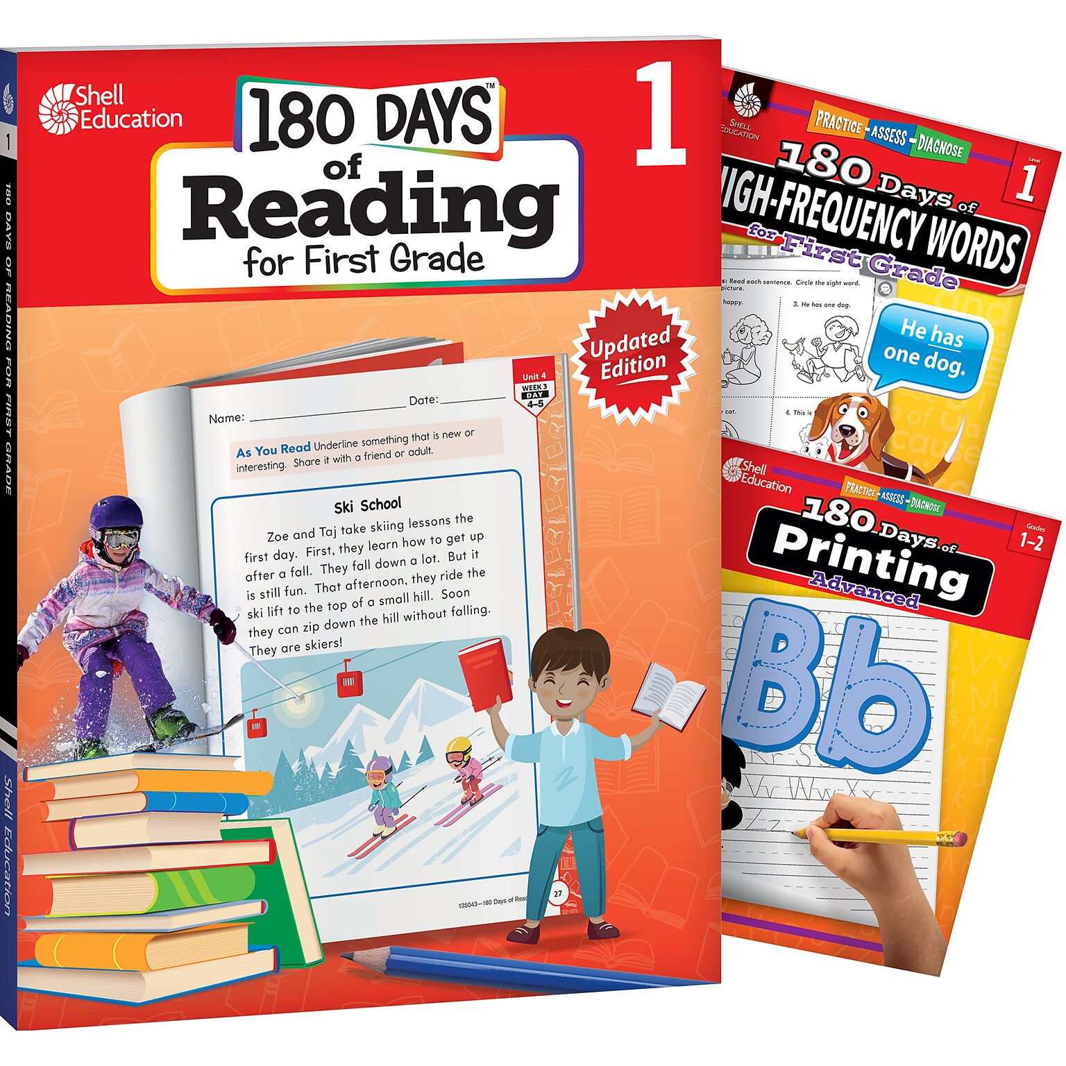 Shell Education 180 Days Reading, High-Frequency Words, & Printing Grade 1: 3-Book Set (SEP147650)