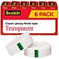 Scotch Transparent Tape, 3/4" x 27.77 yds., 1" Core, Clear, 6 Rolls/Pack (MMM600K6)