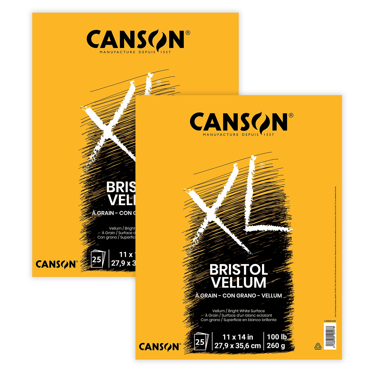 Canson XL Series 11 x 14 Vellum Sketch Pad, 25 Sheets/Pad, 2/Bundle (MCXC400061839-2)