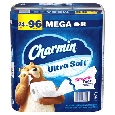 Charmin Ultra Soft Mega Toilet Paper, 220 Sheets/Roll, 24 Rolls/Pack (88000)