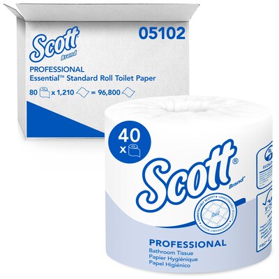 Scott Essential Recycled Toilet Paper, 1-ply, White, 1210 Sheets/Roll, 80 Rolls/Case (05102)