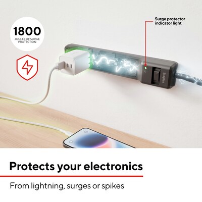 Staples TECH 6-Outlet Surge Protector, 4', 1800 Joules, Black (ST62766)